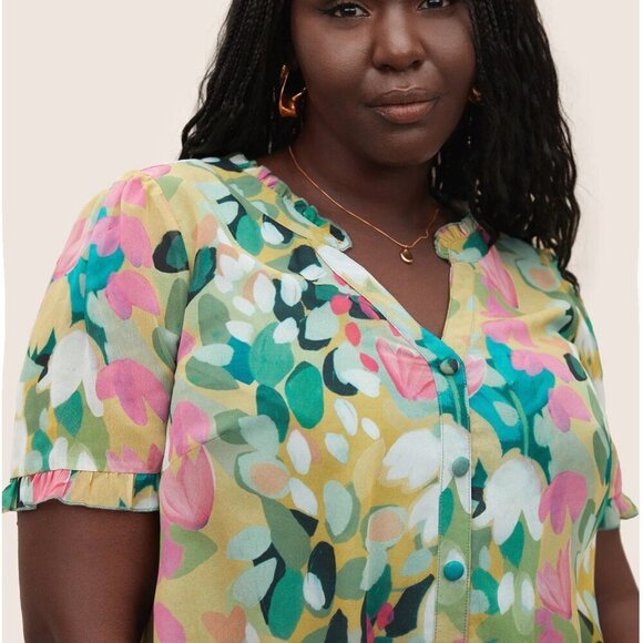 Bloomchic Floral Print Frill Trim Button Detail Blouse - NWT - 2X - Picture 6 of 12